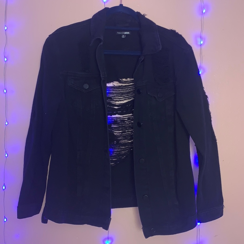 Black Denim Ripped Jacket